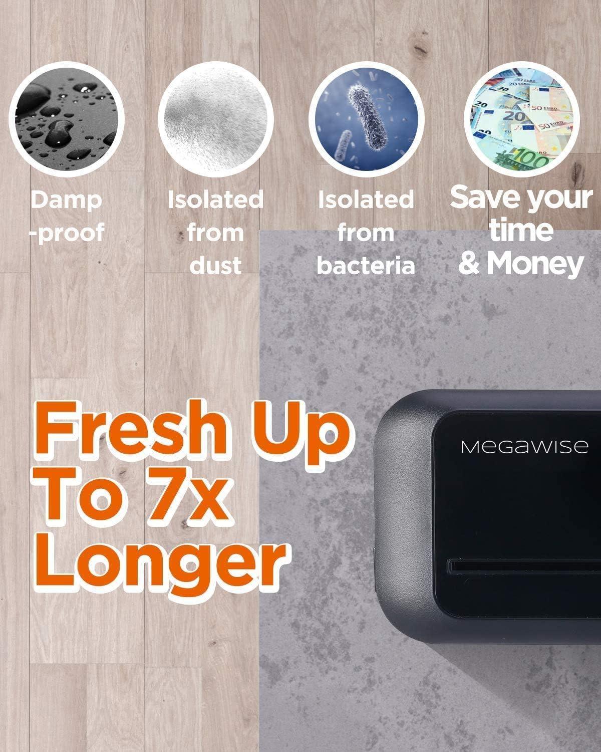 image:imageMegaWise Vacuum Sealer Machine 80kPa Suction Power Bags and Cutter Included Compact OneTouch Automatic Food Sealer with External Vacuum System Dry Moist Fresh Modes for All Saving needsSilver