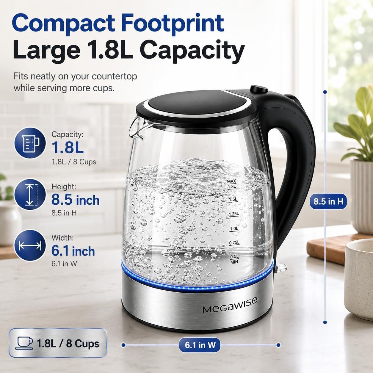 image:imageMegawise Electric Glass Kettle with Auto ShutOff 18L