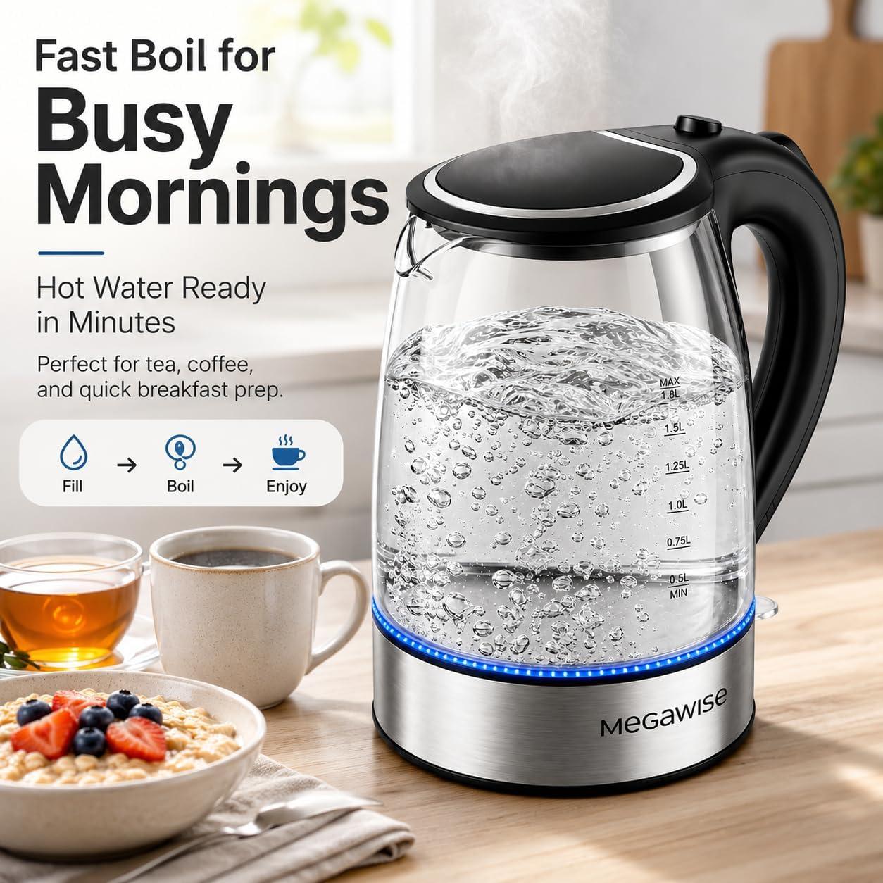 image:imageMegawise Electric Glass Kettle with Auto ShutOff 18L