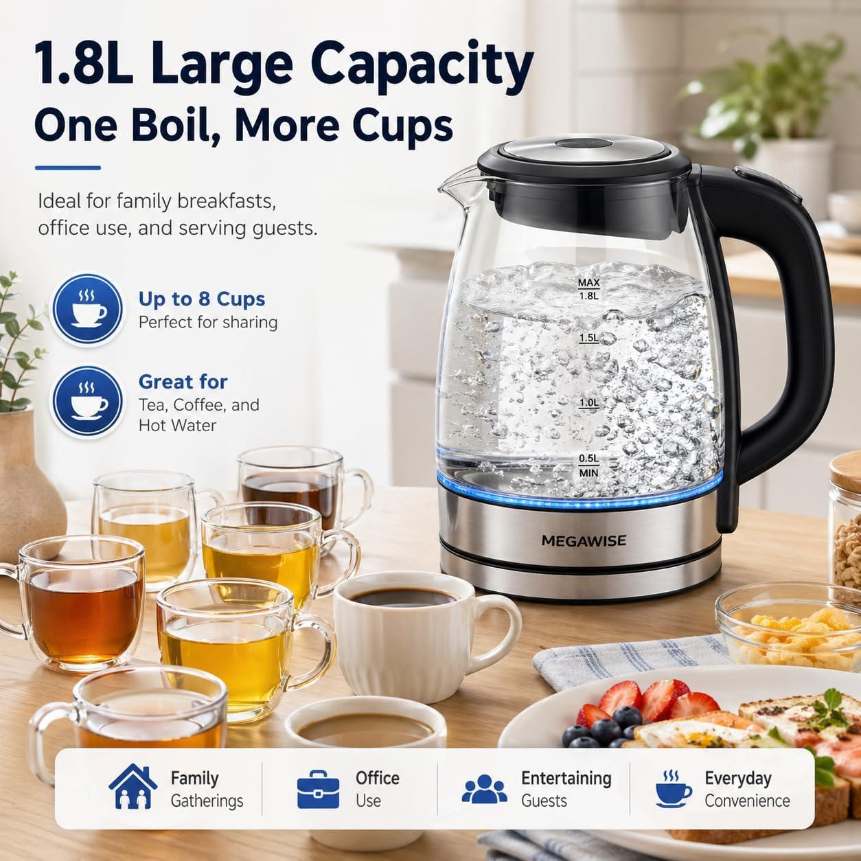 image:imageMegawise Electric Glass Kettle with Auto ShutOff 18L