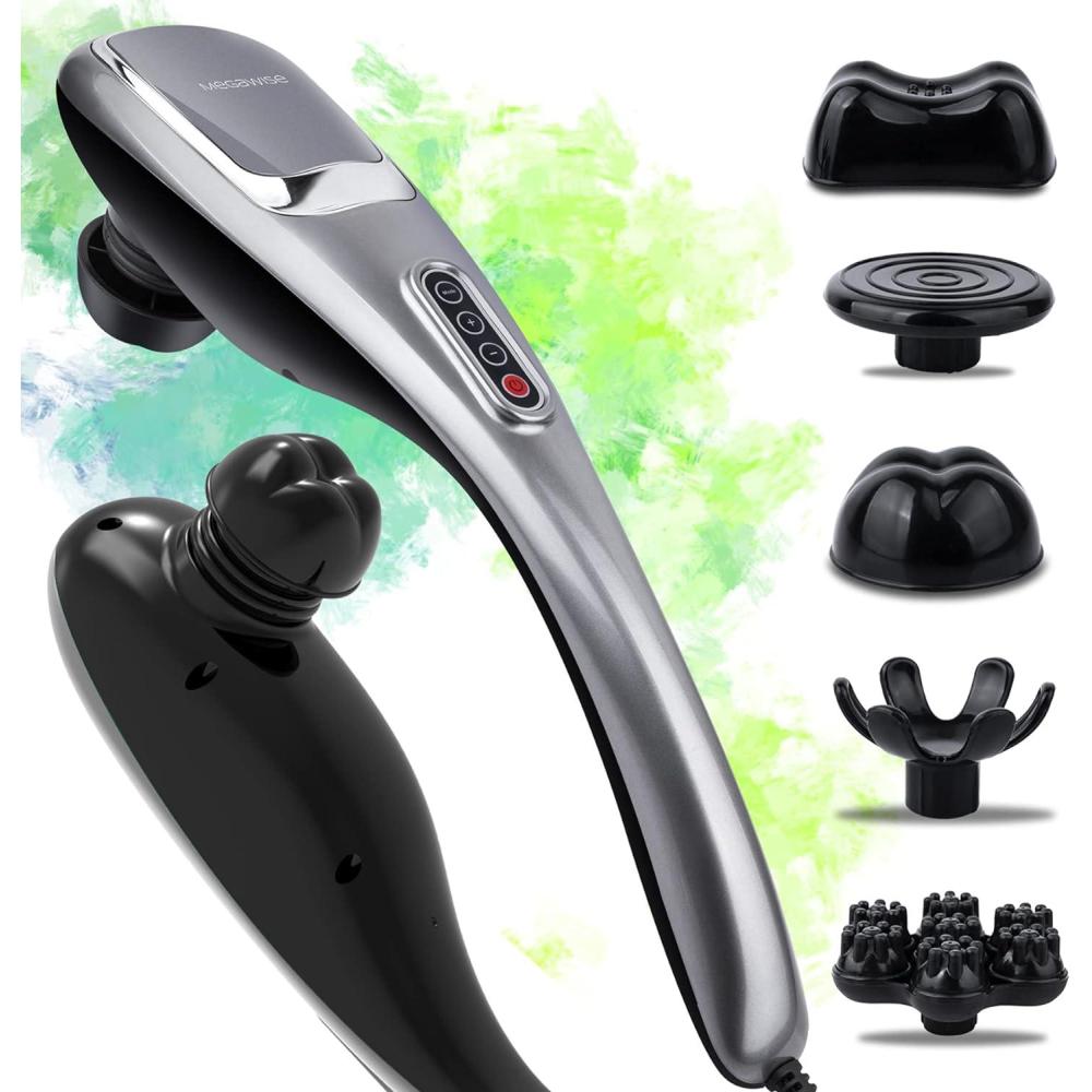 image:imageMEGAWISE Handheld Deep Tissue Neck Back Massager for Shoulders Waist Legs 3600 RPM Powerful Motor Electric Neck Massager with 5 Nodes amp 5 Speeds A Little HeavySilver