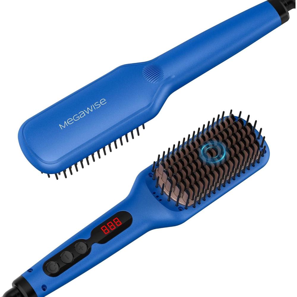 image:imageMEGAWISE Pro Ceramic Ionic Hair Straightener Brush for Home Salon MCH Fast 20s Heating Tech with AutoOff Safety AntiScald with Universal Dual Voltage Rotatable Power Cord BlackGentian Blue