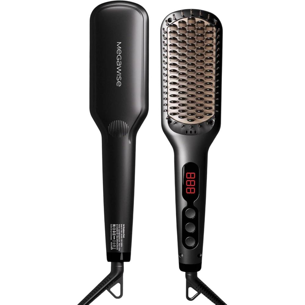 image:imageMEGAWISE Pro Ceramic Ionic Hair Straightener Brush for Home Salon MCH Fast 20s Heating Tech with AutoOff Safety AntiScald with Universal Dual Voltage Rotatable Power Cord BlackBlack