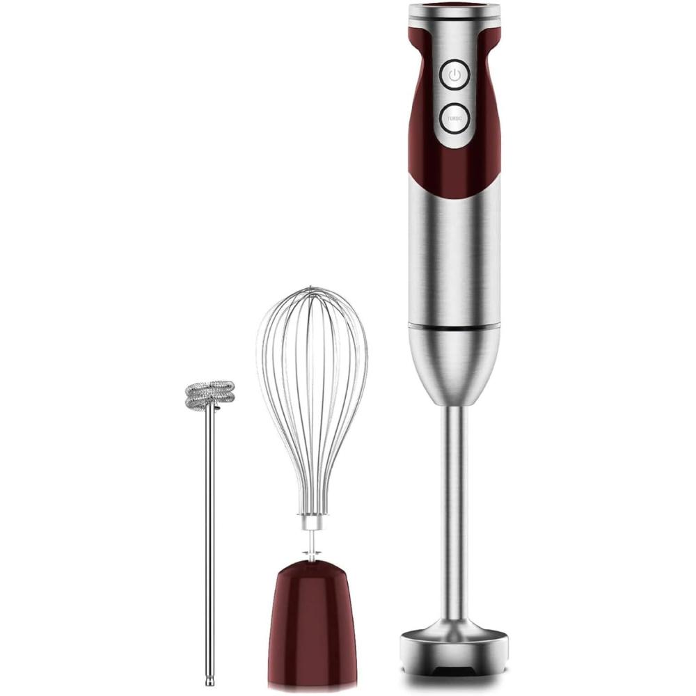 image:imageMegaWise 5in1 Immersion Hand Blender Titanium Reinforced Blades 80 Sharper 12Speed Powerful Stick Blender with 500ml Chopper 600ml Beaker Whisk amp Milk Frother for Smoothies Baby Food amp Soup3in 1 Red