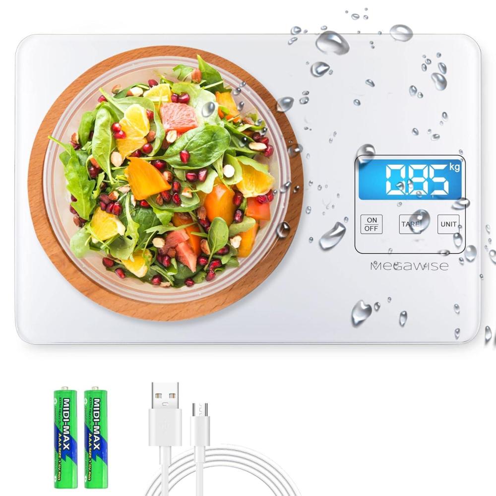 image:imageMegaWise Precision Food Scale 33lb Waterproof Rechargeable Digital Kitchen Scale 1g004oz Precise Graduation Weight Grams and Ounces for Cooking Baking 5 Units Conversion Tare FunctionWeigh Scale