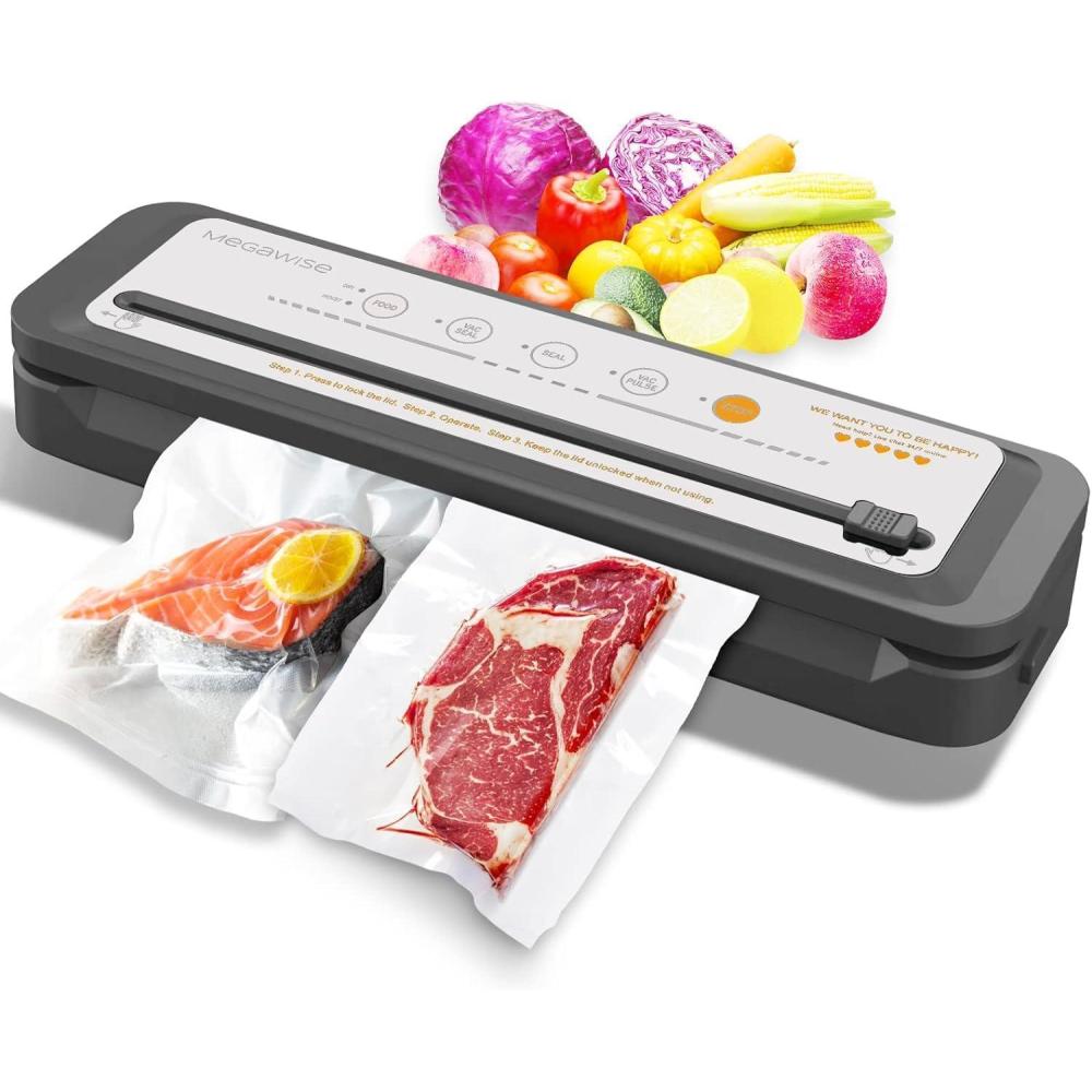 image:imageMegaWise Vacuum Sealer Machine 80kPa Suction Power Bags and Cutter Included Compact OneTouch Automatic Food Sealer with External Vacuum System Dry Moist Fresh Modes for All Saving needsSilver