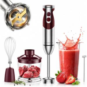 image:imageMegaWise 5in1 Immersion Hand Blender Titanium Reinforced Blades 80 Sharper 12Speed Powerful Stick Blender with 500ml Chopper 600ml Beaker Whisk amp Milk Frother for Smoothies Baby Food amp SoupRed