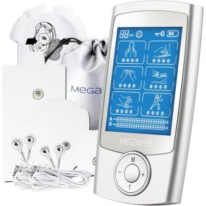 image:imageMegaWise EMS TENS Unit 24 Modes with 14 Premium Pads Dual Channel Muscle Stimulator for Back Pain Relief Therapy Home Use Ideal Gift for Mum and DadSilver